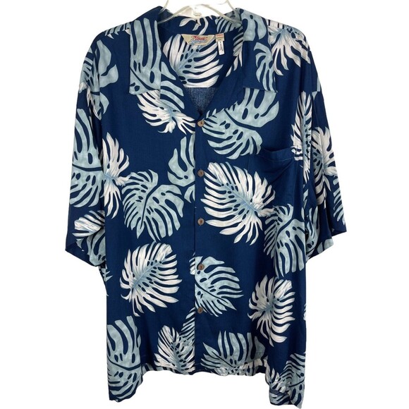 Hawaiian Hangover Aloha Blue Palm Leaves Button Up Shirt 2XL - Picture 1 of 7